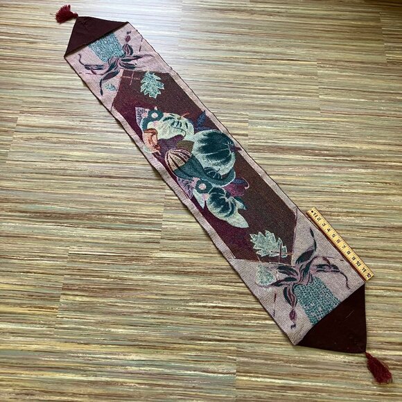 Autumn Fall Harvest Tapestry Table Runner with Tassel Ends 13x68" - Picture 4 of 4